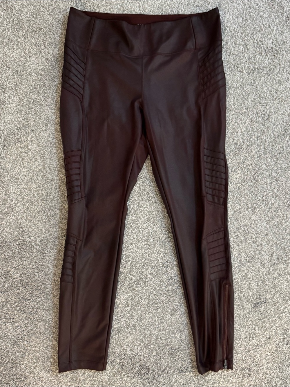 Athleta Delancey Gleam Moto Tight Size LG Burgundy Faux Leather Activewear